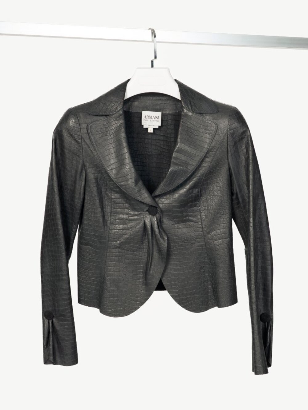 Armani Collezioni Black Croc-Embossed Leather Blazer